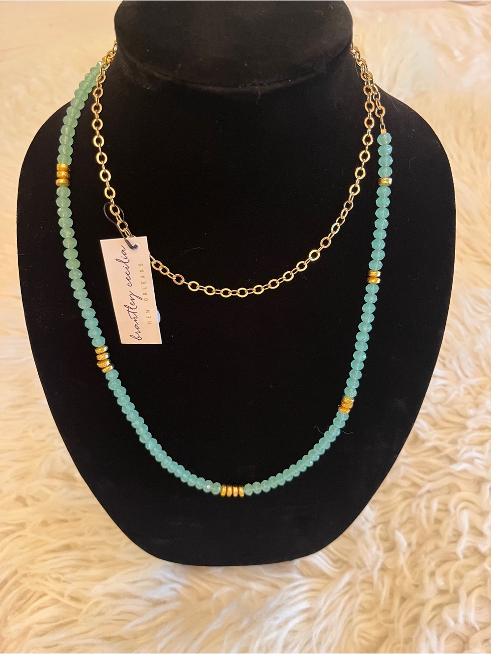 Brantley Cecilia New Orleans  Handcrafted Beaded Necklace with Gold Chain